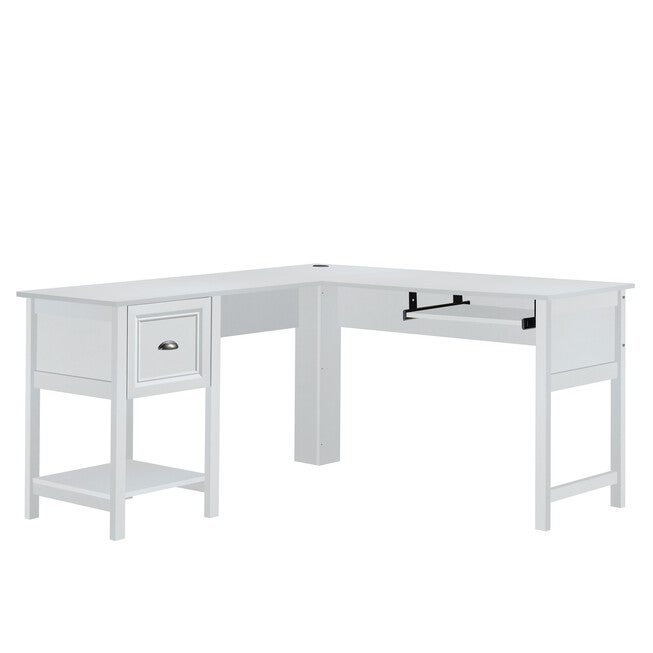 Saint Birch Ansel 56 Inches L-Desk With Keyborad Pullout Tray Writing Desk, WHITE, hi-res image number 0