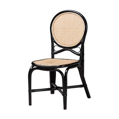 Ayana Mid-Century Modern Two-Tone Black And Natural Brown Rattan Dining Chair
