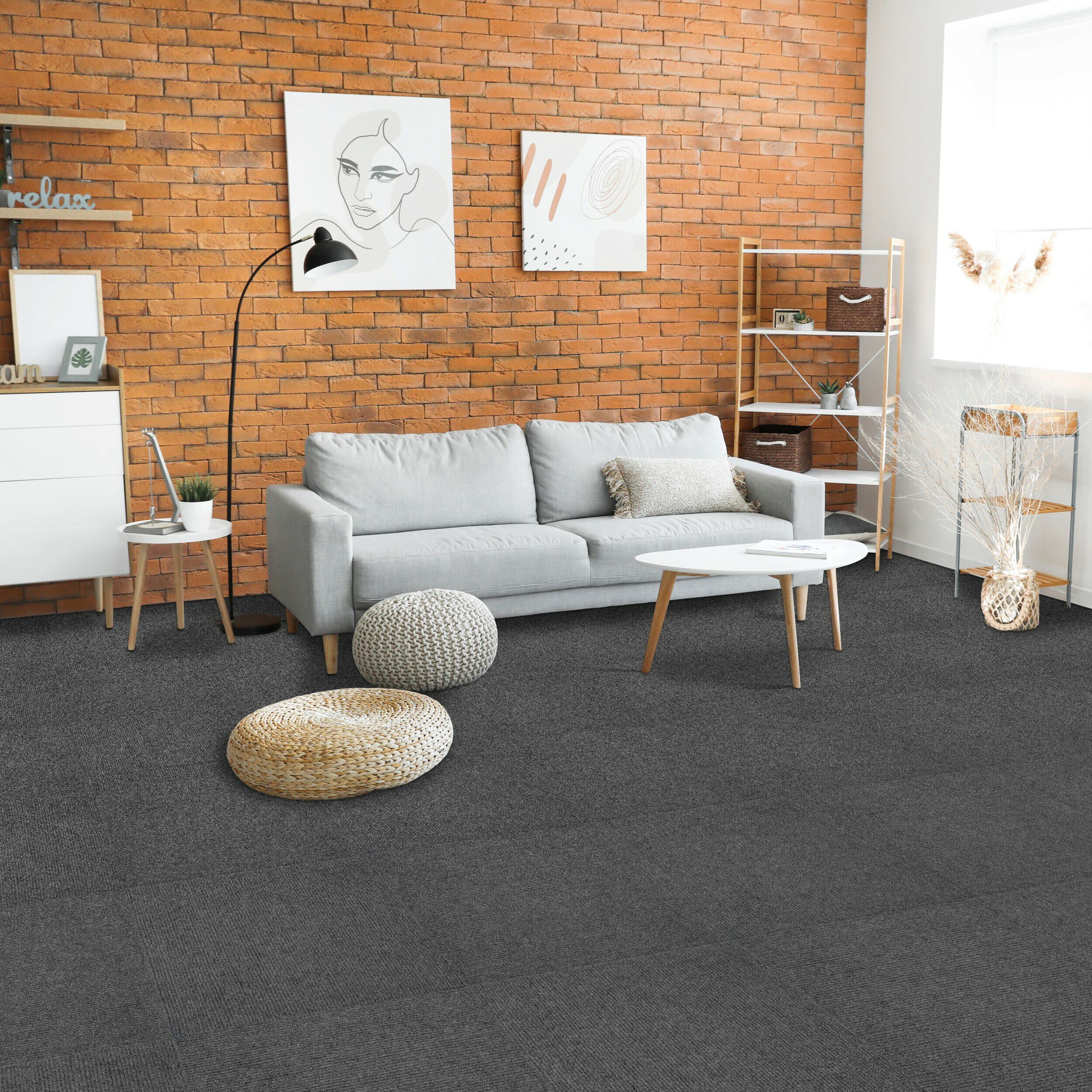 Nexus 19.7x19.7 Self Adhesive Carpet Floor Tile - 12 Tiles/32.3 sq Ft., SMOKE, alternate image number 1