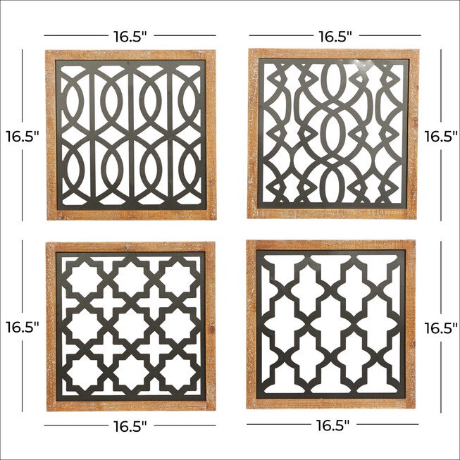 Set Of 4 Black Wood Contemporary Wall Decor, , alternate image number null