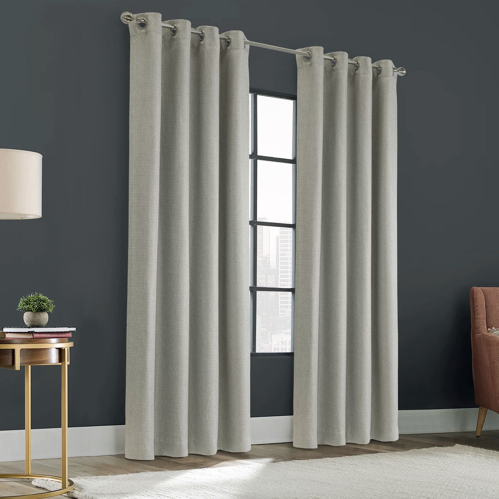 Zoey Room Darkening Grommet Curtain Panel, GREY, hi-res image number 0