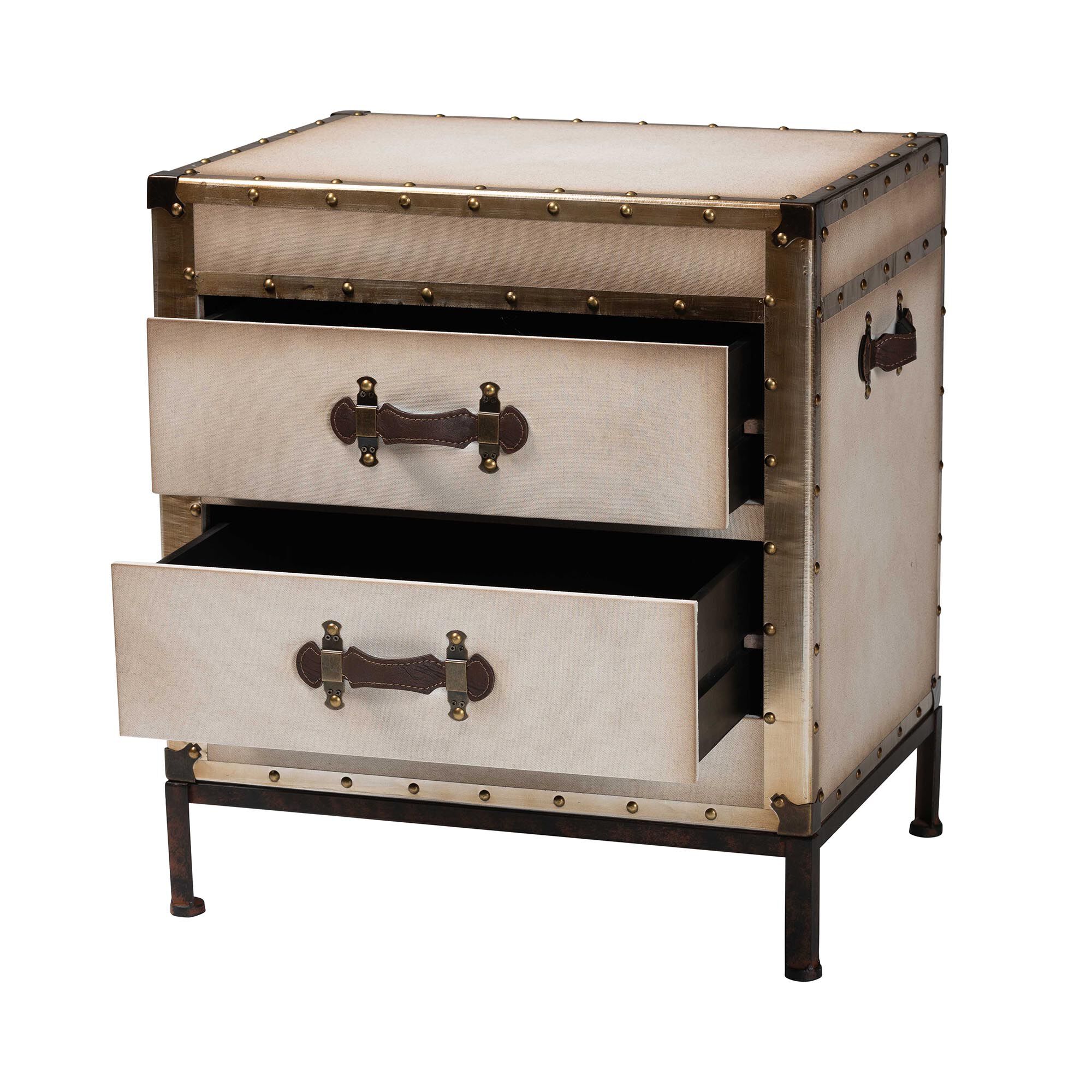 Laura Vintage White Canvas 2-Drawer End Table Trunk, WHITE, alternate image number 2