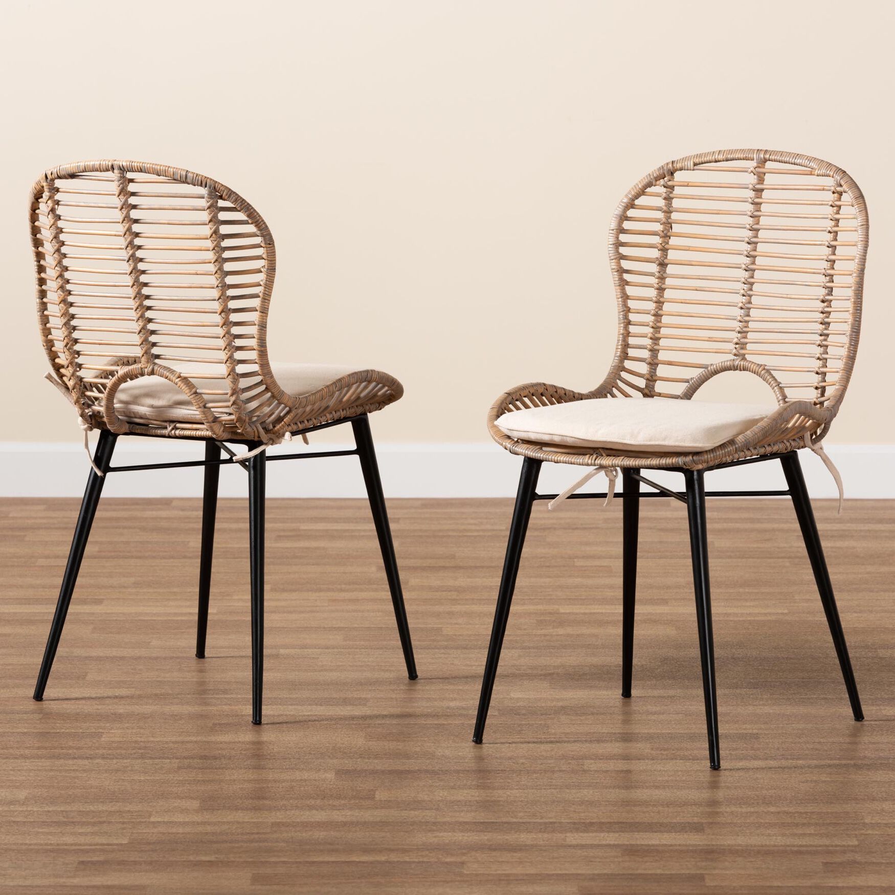 Brenna Modern Bohemian Greywashed Rattan And Black Metal Dining Chair, , alternate image number 6