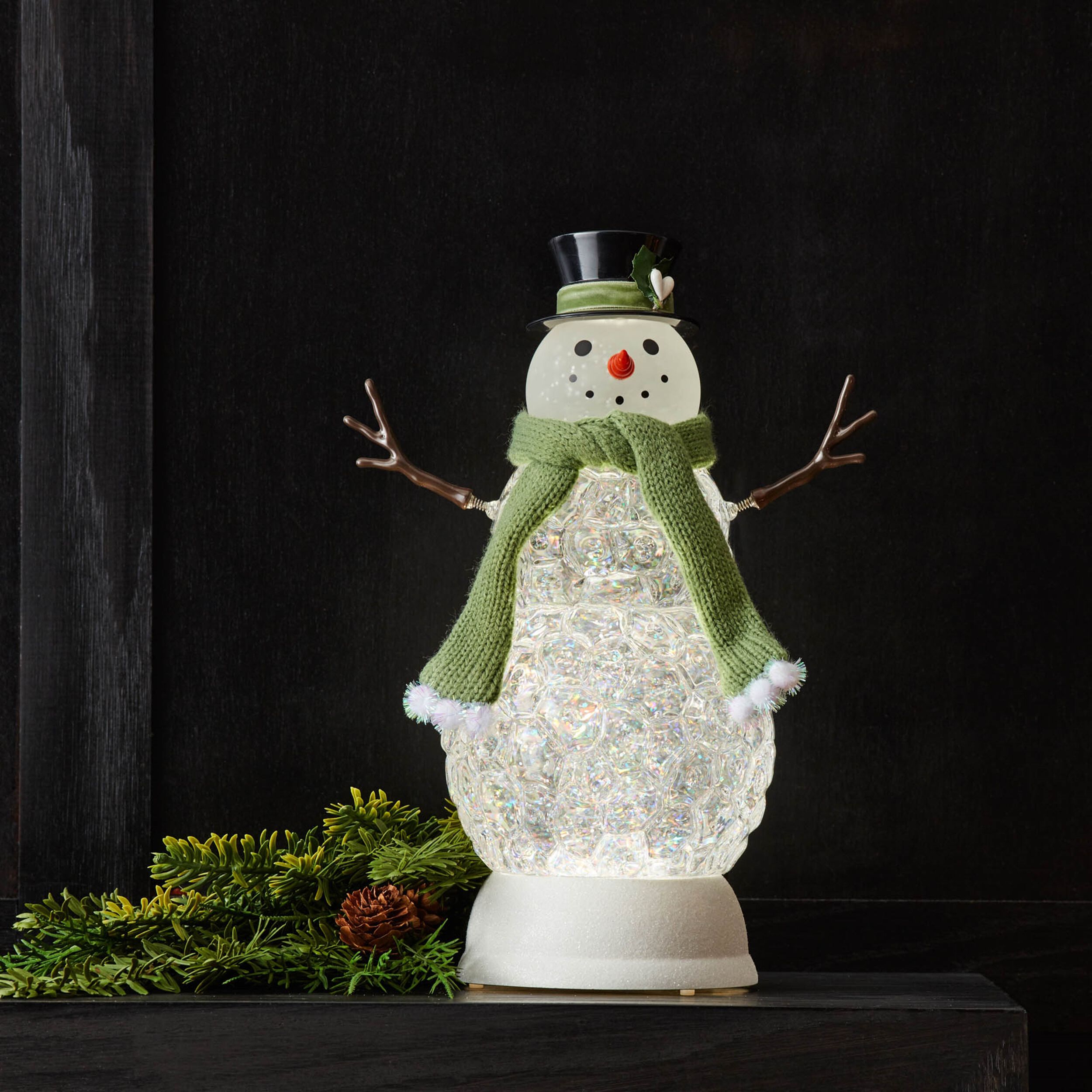 LED Snowman Snow Globe 11 inchesH, WHITE GREEN, alternate image number 1
