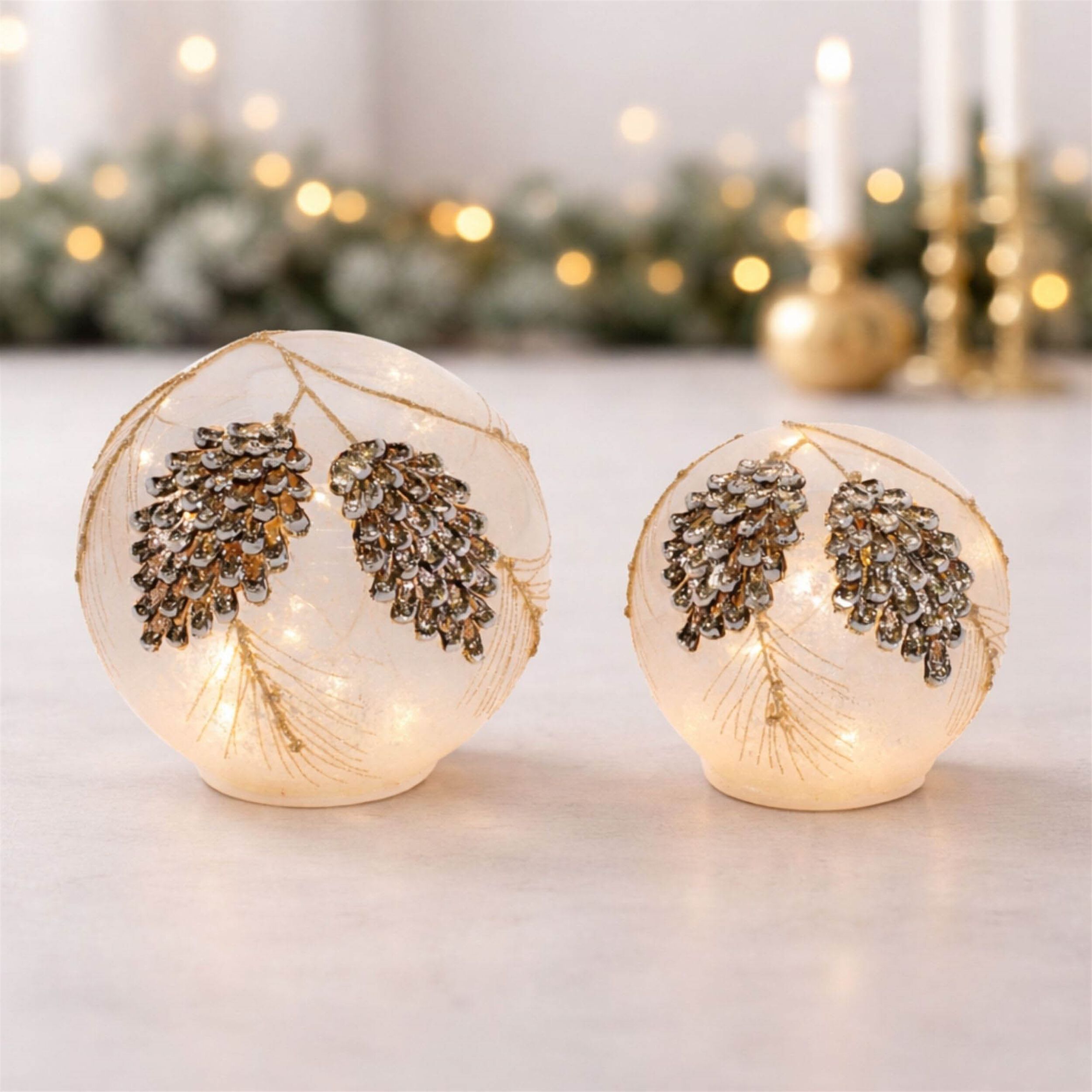 LED Frosted Pine Cone Globe (Set of 2), GOLD CLEAR, alternate image number 2