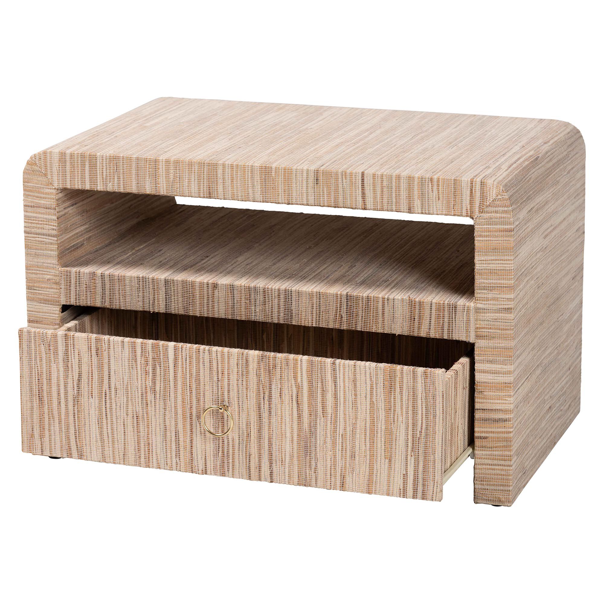Hannah Bohemian Woven Grasscloth 1-Drawer Nightstand, NATURAL, alternate image number 2