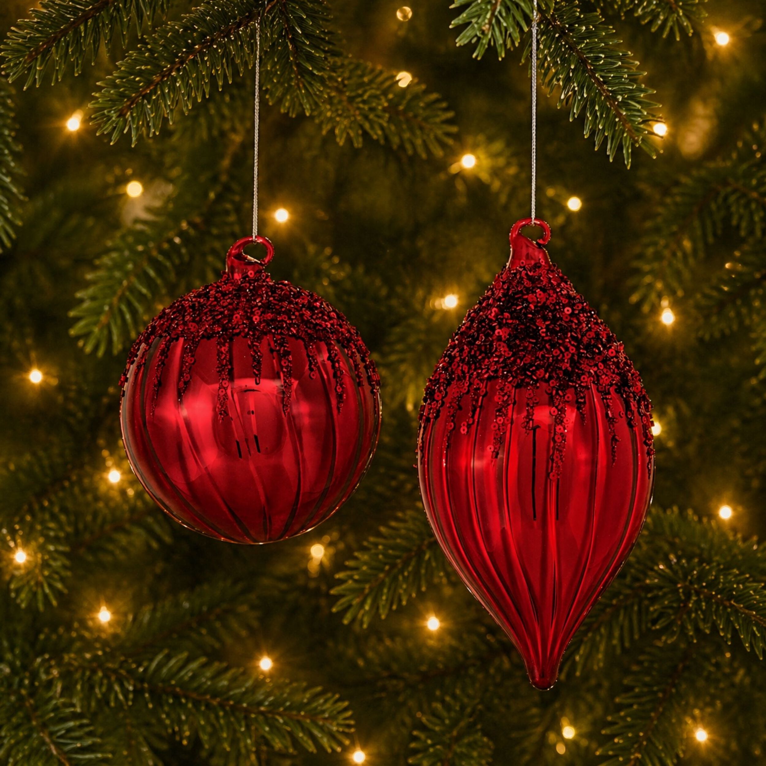 Sequined Glass Ornament (Set of 4), RED, alternate image number 2