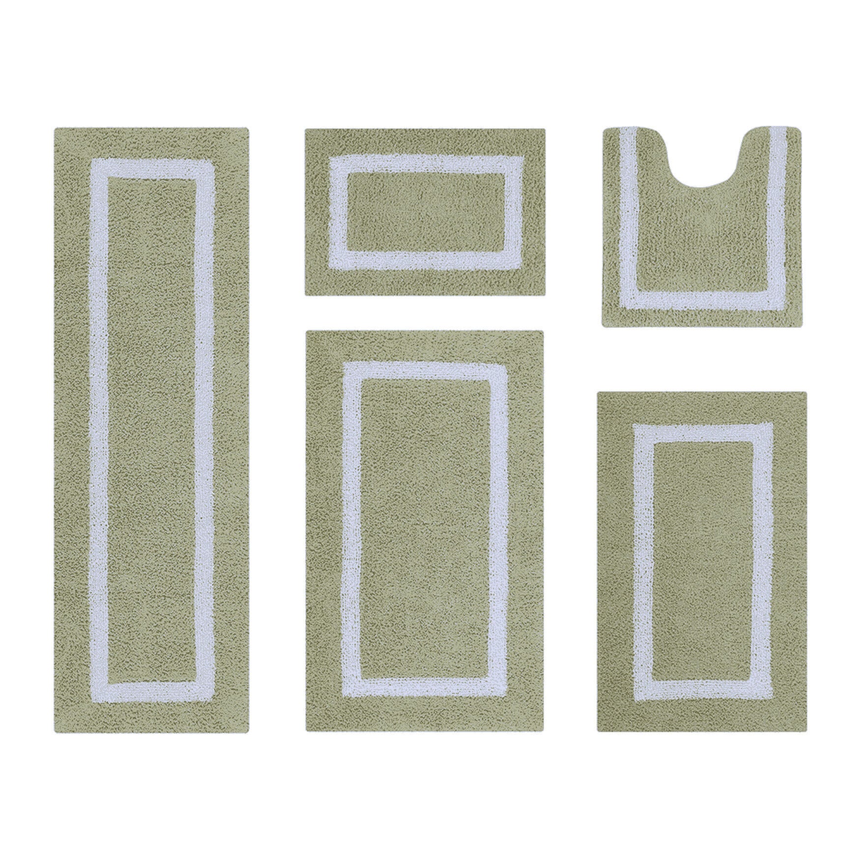 Hotel Collection 100% Cotton 5 Piece (17 inches X 24 inches | 20 inches X 20 inches | 21 inches X 34 inches | 24 inches X 40 inches | 20 inches X 60 inches) Bath Rug Set, SAGE WHITE, hi-res image number 0