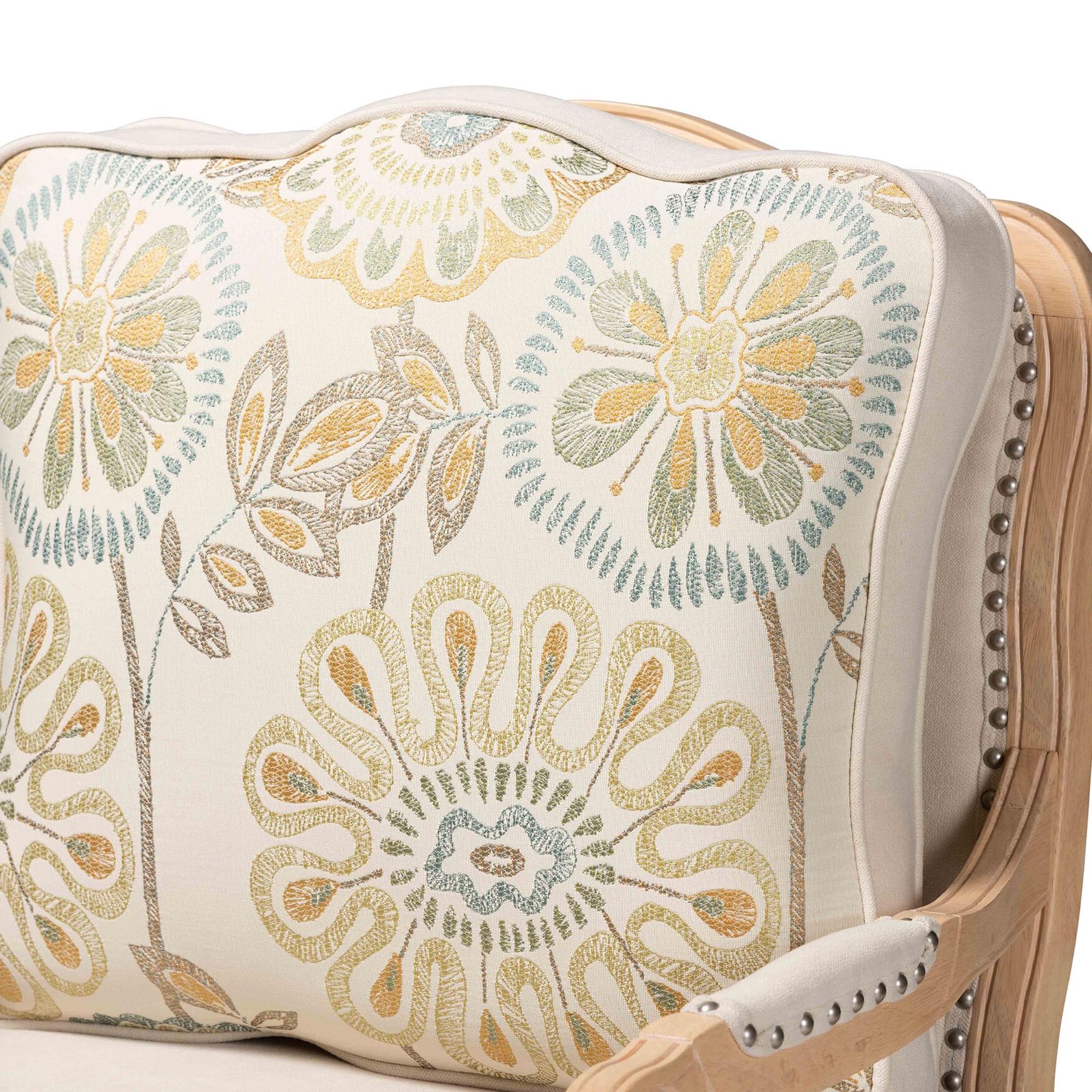 Andre Traditional French Quilted Fabric And Whitewash Finished Wood Accent Chair, , alternate image number 4