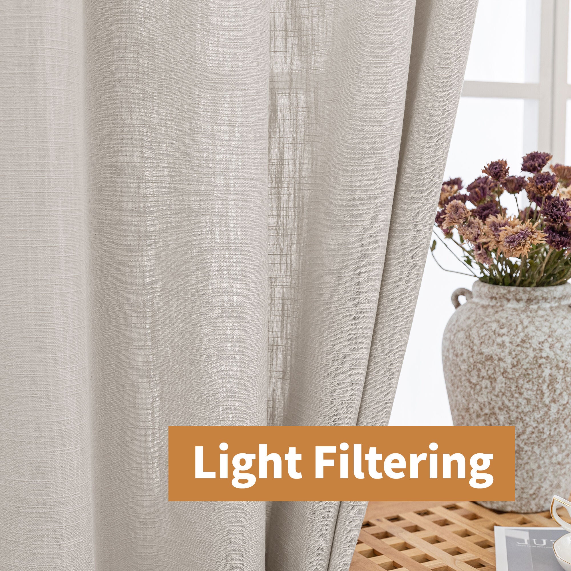 Slub Linen Texture Privacy and Light Filtering Grommet Pair, IVORY, alternate image number 4