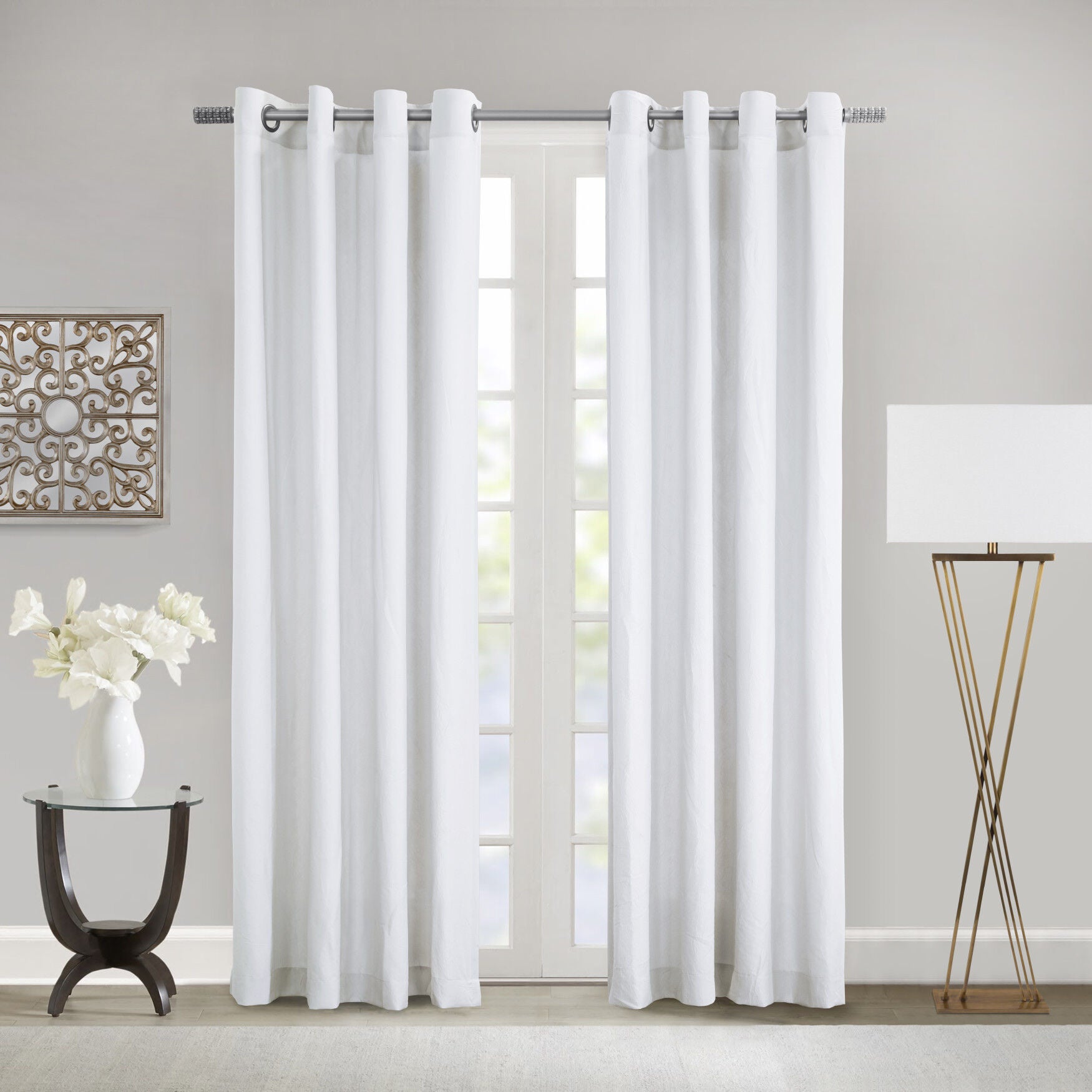 Harmony Light Filtering Grommet Curtain Panel, WHITE, hi-res image number 0