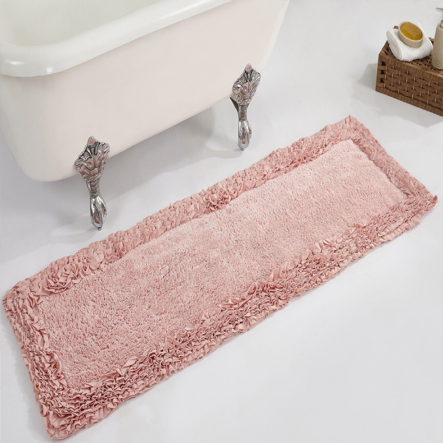 Shaggy Border Bath Rug Mat, 20 inches X 60 inches, PINK, hi-res image number 0