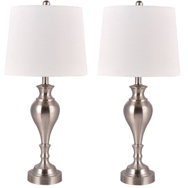 Brushed Steel Metal 27 inches Table Lamp, Set 2, STEEL, hi-res image number null