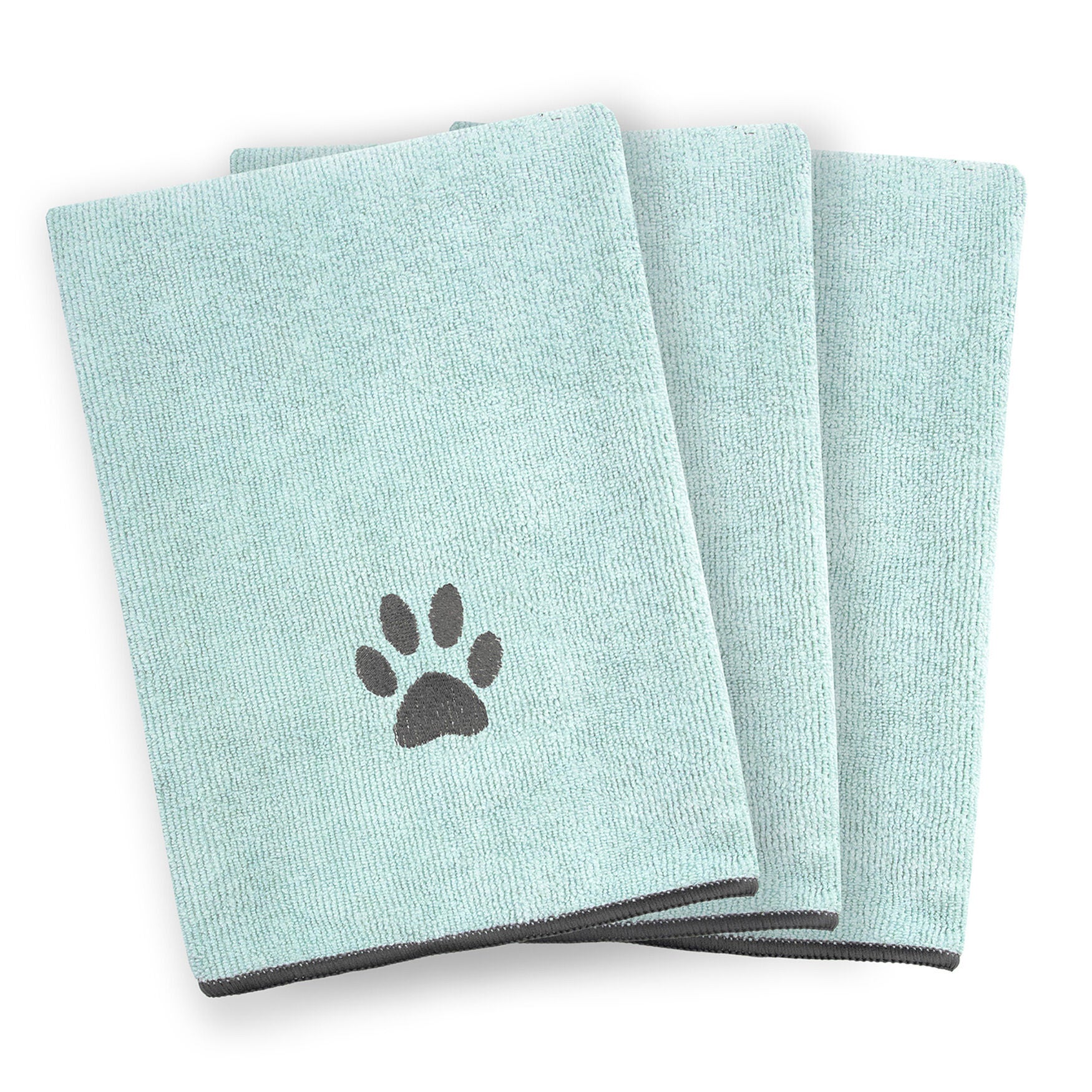 Embroidered Microfiber Pet Towel, Small, 3 Pieces, PAW SPA BLUE, hi-res image number 0