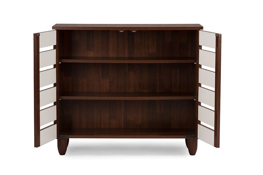 Gisela Oak and White 2-tone Shoe Cabinet With 2 Doors, BROWN, alternate image number 2