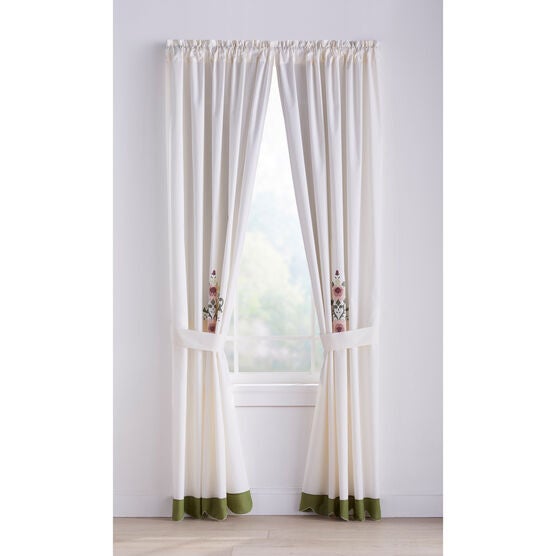 Ava Embroidered Panel Set with Tiebacks, DARK GREEN, hi-res image number null