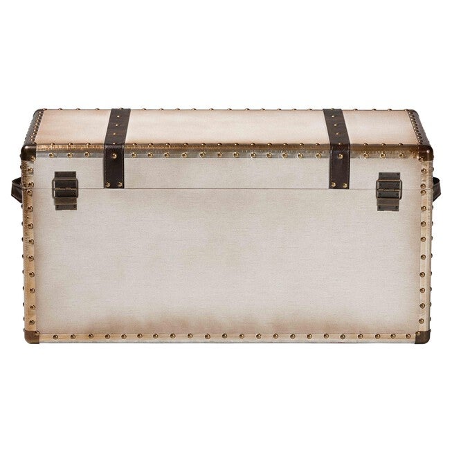 Nevio Vintage Weathered White Canvas Storage Trunk, BEIGE, alternate image number 5