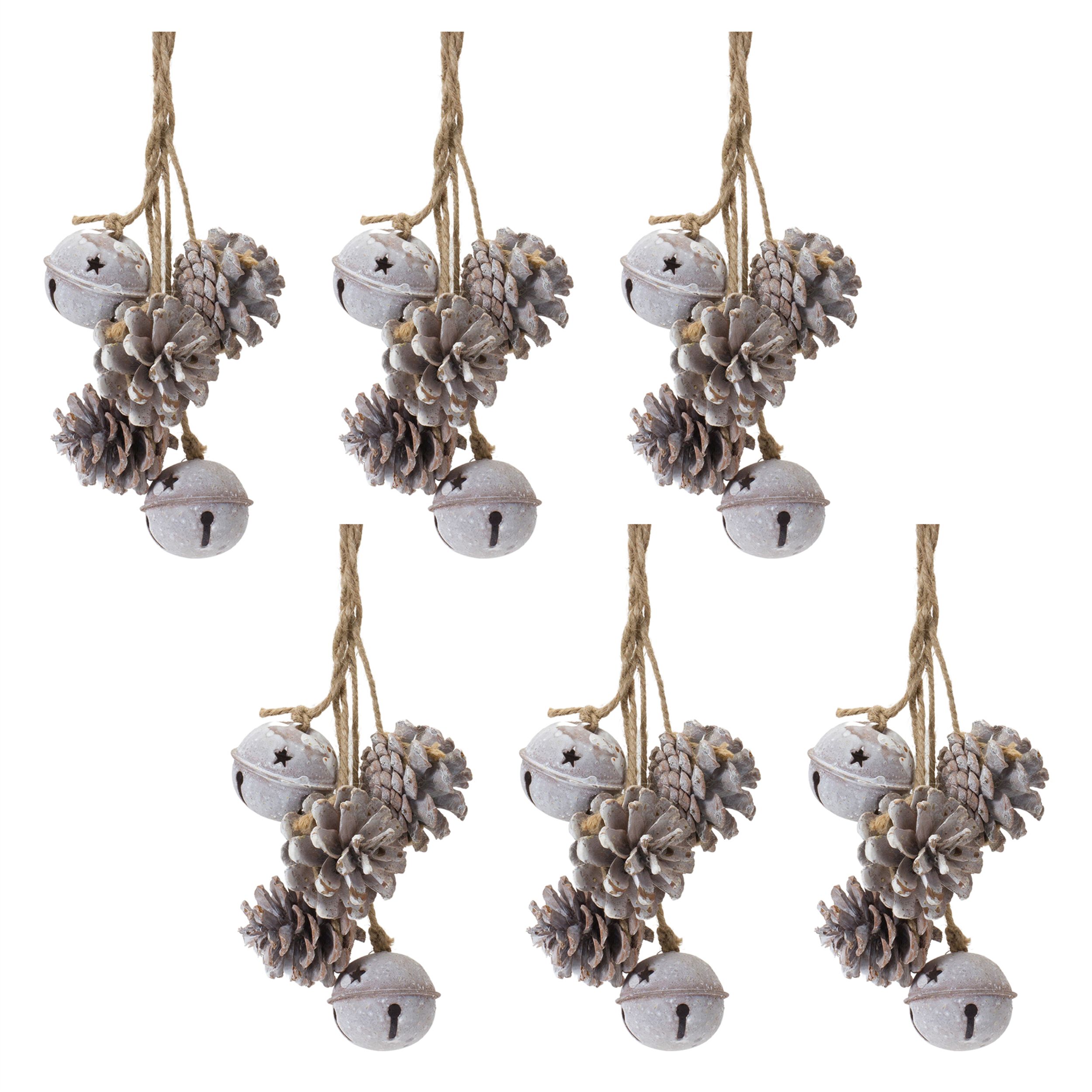 Bell And Pine Cone Ornament (Set of 6), BROWN WHITE, alternate image number 2