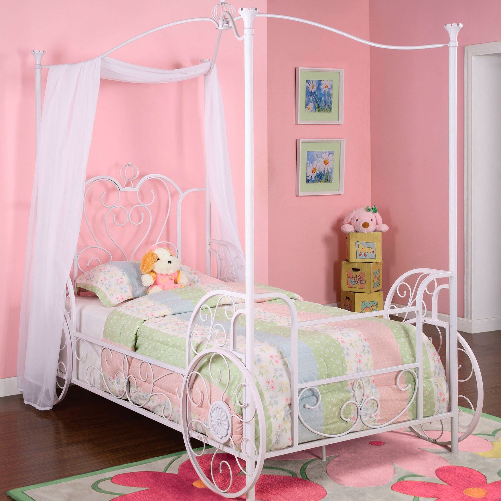 Princess Emily Carriage Canopy Twin Size Bed (includes Bed Frame), ANTIQUE WHITE, hi-res image number 0