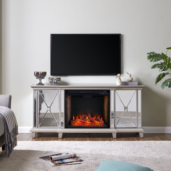 Toppington Mirrored Fireplace Media Console w/ Alexa Firebox, MIRROR, hi-res image number null