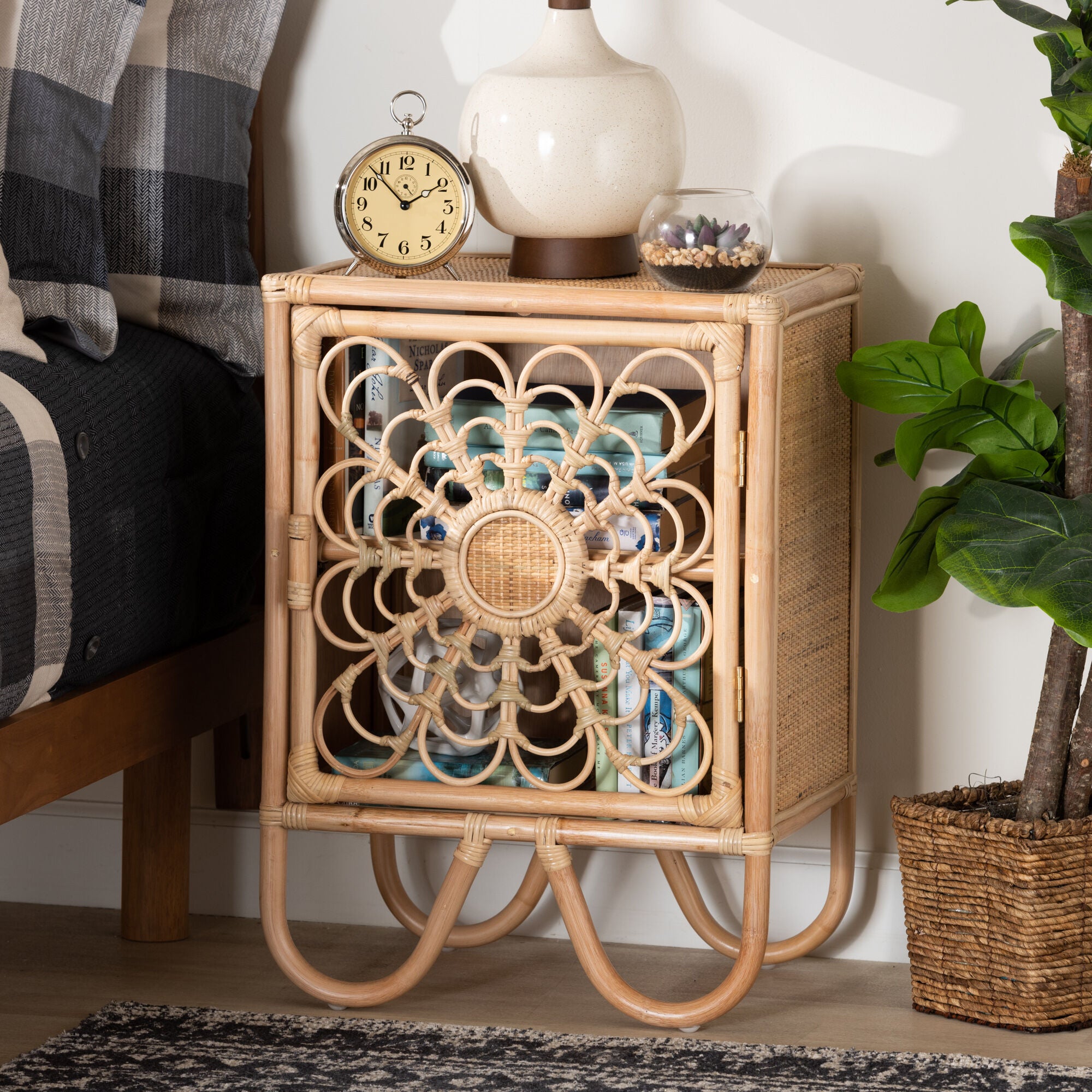 Acelin Modern Bohemian Natural Brown Rattan Nightstand, NATURAL BROWN, hi-res image number 0