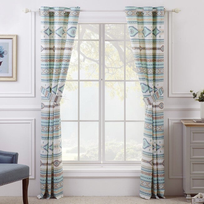 Phoenix Turquoise Curtain Panel Pair, , on-hover image number 1