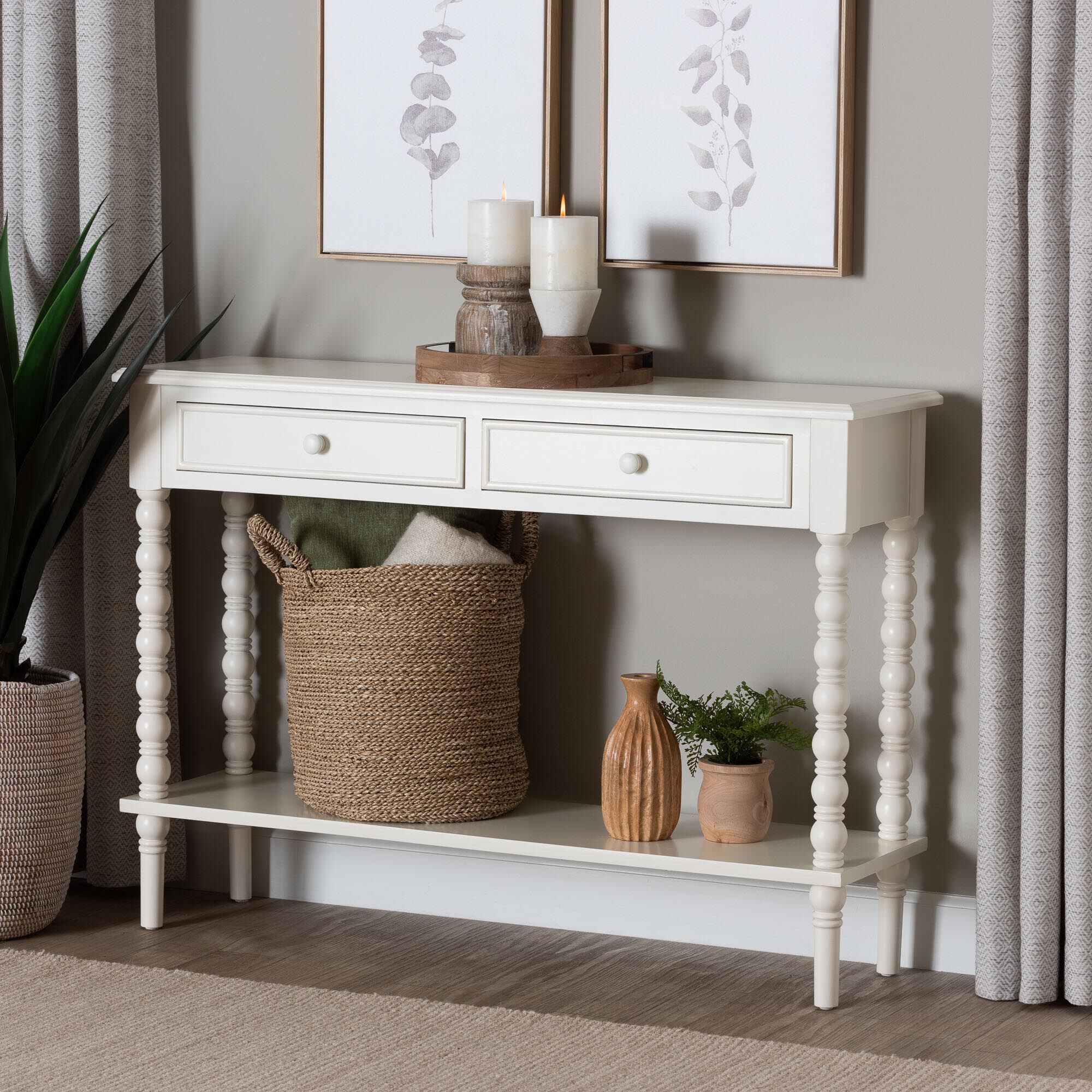Malinda Classic Black Wood 2-Drawer Console Table with Spindle Legs, WHITE, hi-res image number 0
