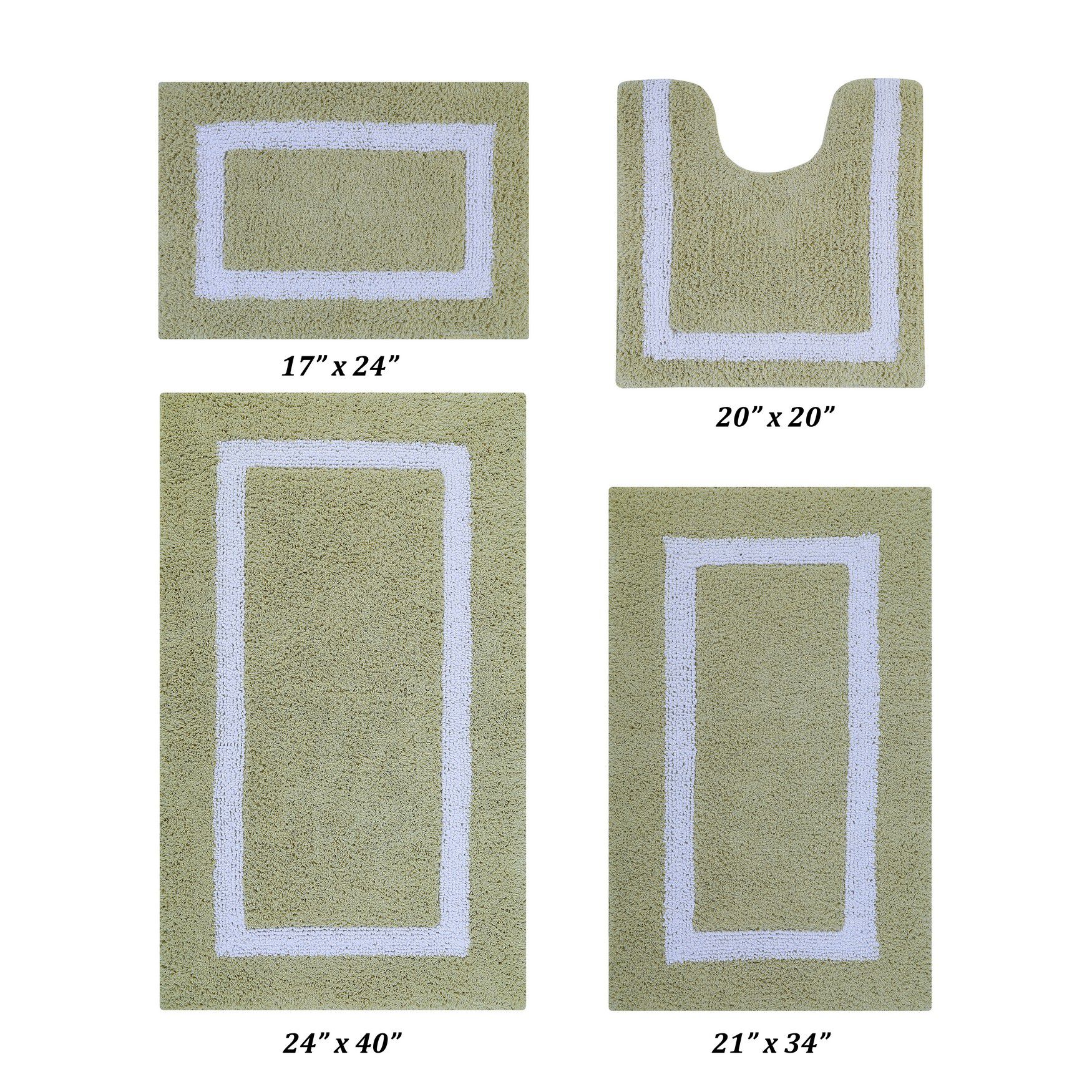 Hotel Collections Bath Mat Rug 4 Piece Set (17 inches X 24 inches | 20 inches X 20 inches | 21 inches X 34 inches | 24 inches X 40 inches), SAGE WHITE, hi-res image number 0
