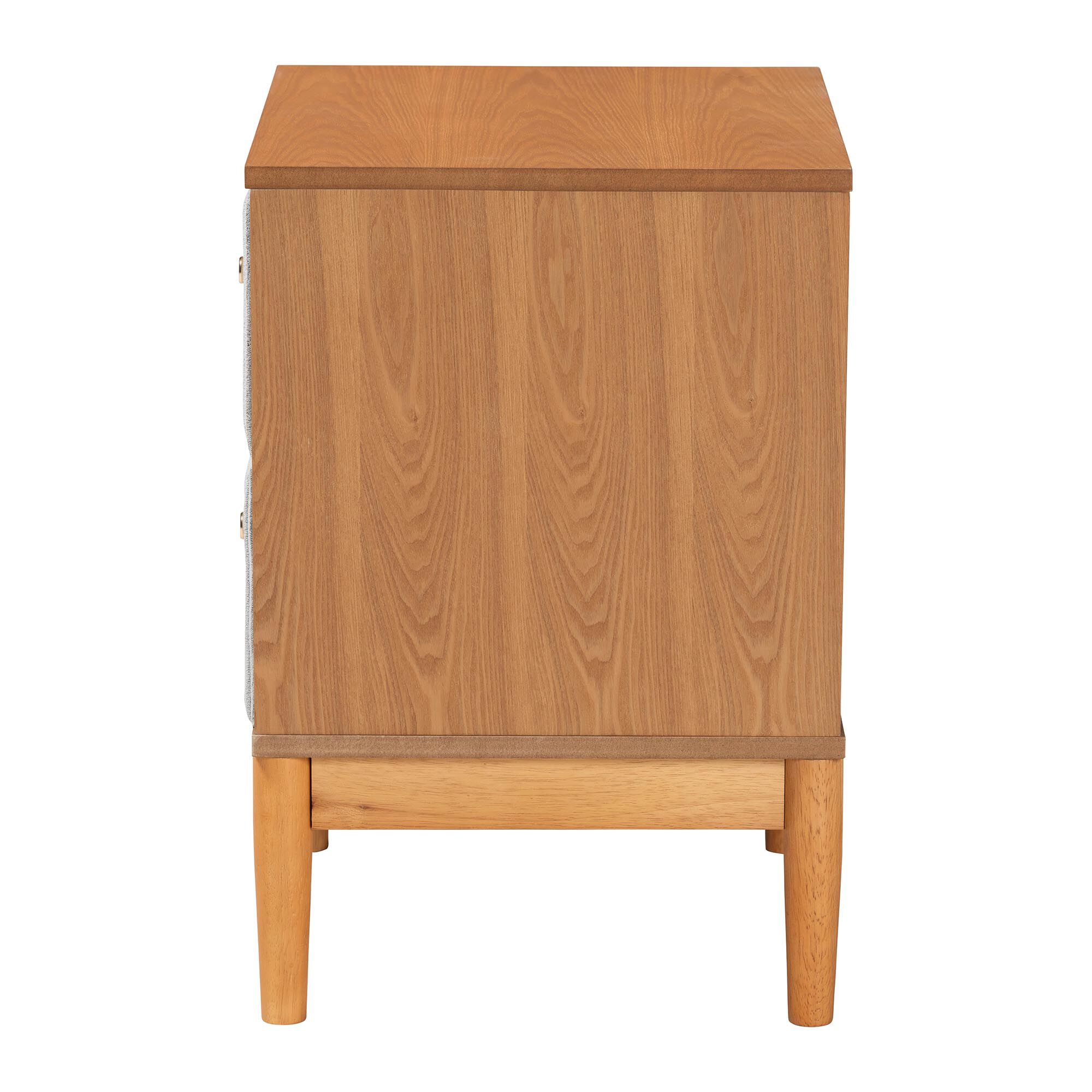 Taylin Mid-Century Grey Corduroy and Oak Brown Wood 2-Drawer Nightstand, GREY, alternate image number 4