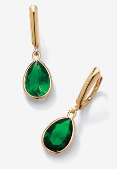 Gold over Sterling Silver Drop EarringsPear Cut Simulated Birthstones