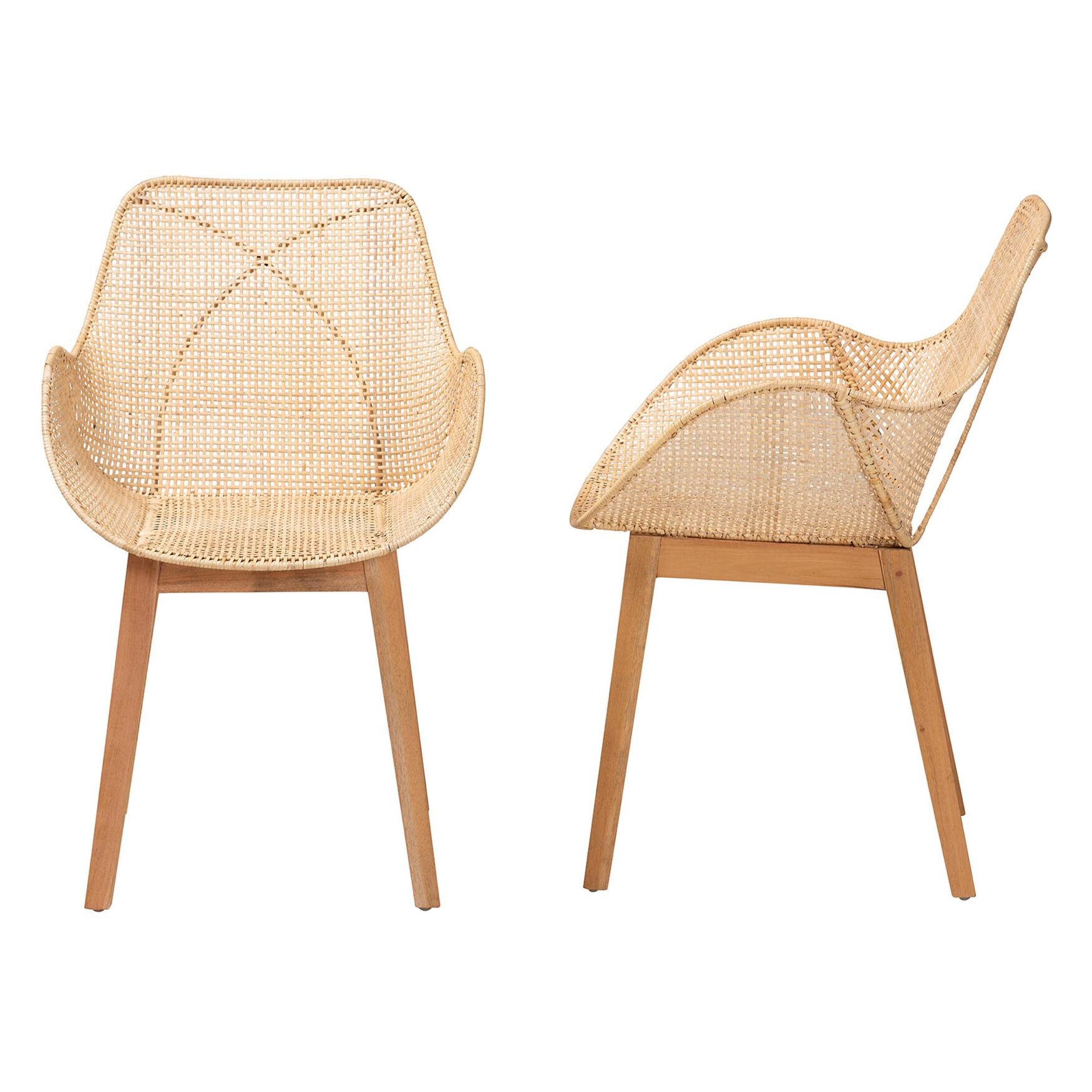 Ballerina Japandi Natural Brown Finished Mahogany Wood and Rattan 2-Piece Dining Chair Set, , alternate image number 8