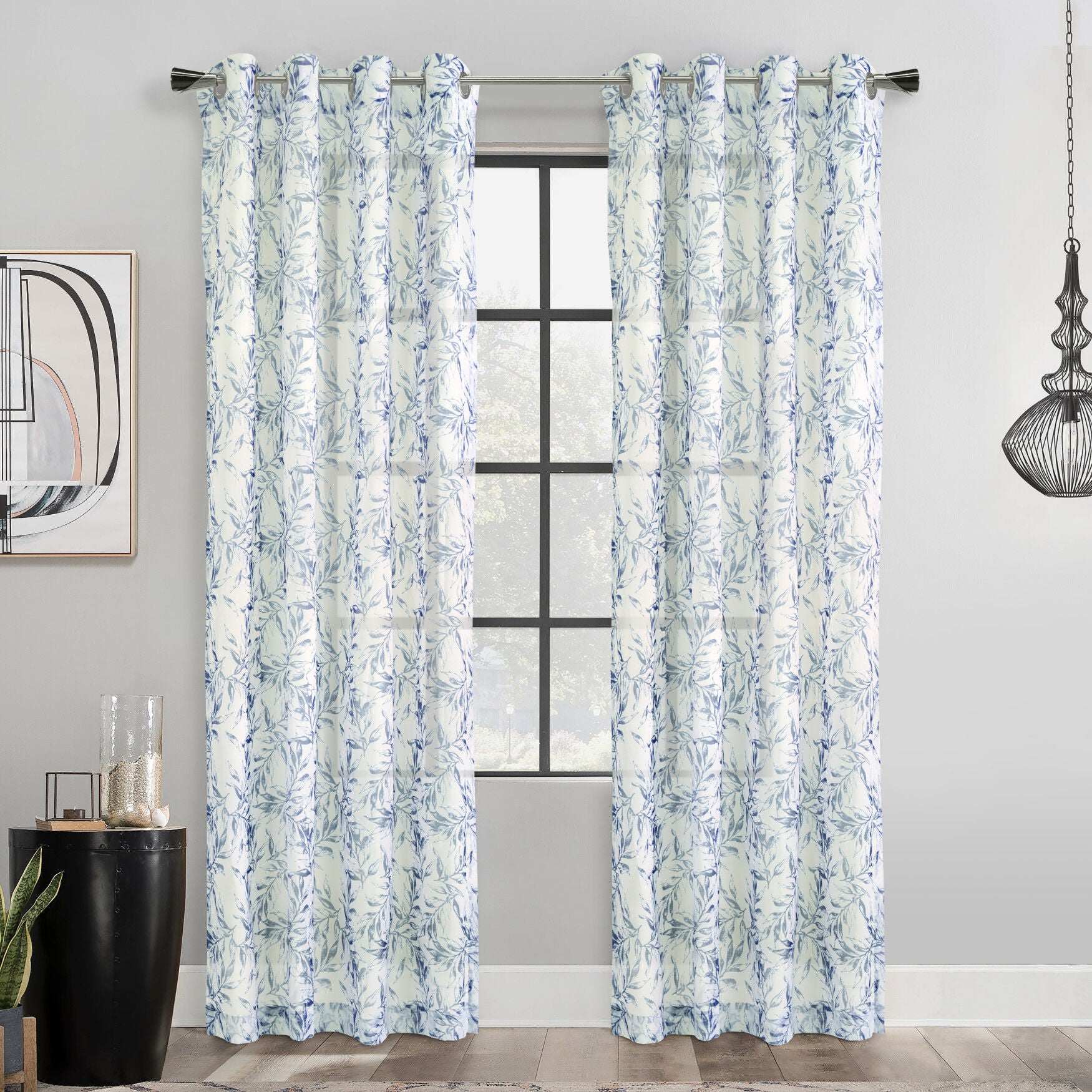 Jenny Light Filtering Grommet Curtain Panel, INDIGO, hi-res image number 0