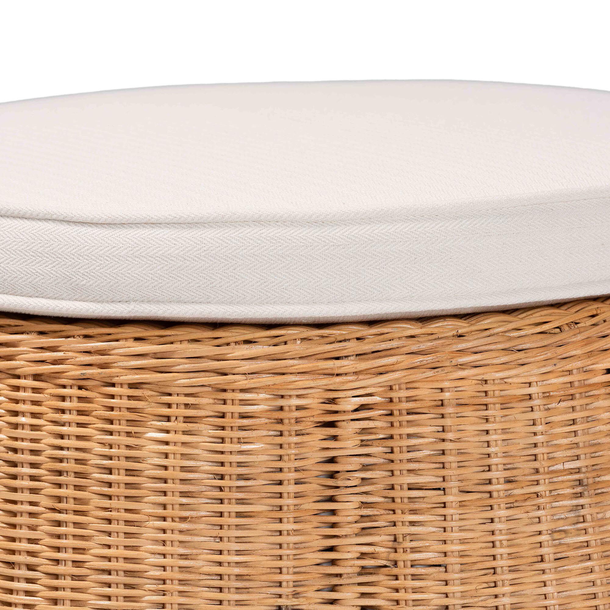 Palm Scallop Natural Rattan Ottoman, 26 inches Round, LIGHT HONEY, alternate image number 2