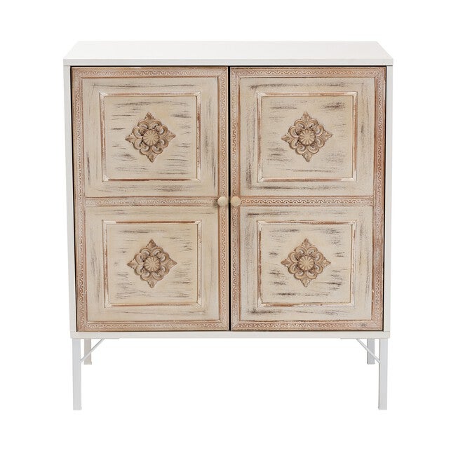 Favian Classic And Traditional Two-Tone White And Weathered Brown Finished Wood And White Metal 2-Door Sideboard, , alternate image number null