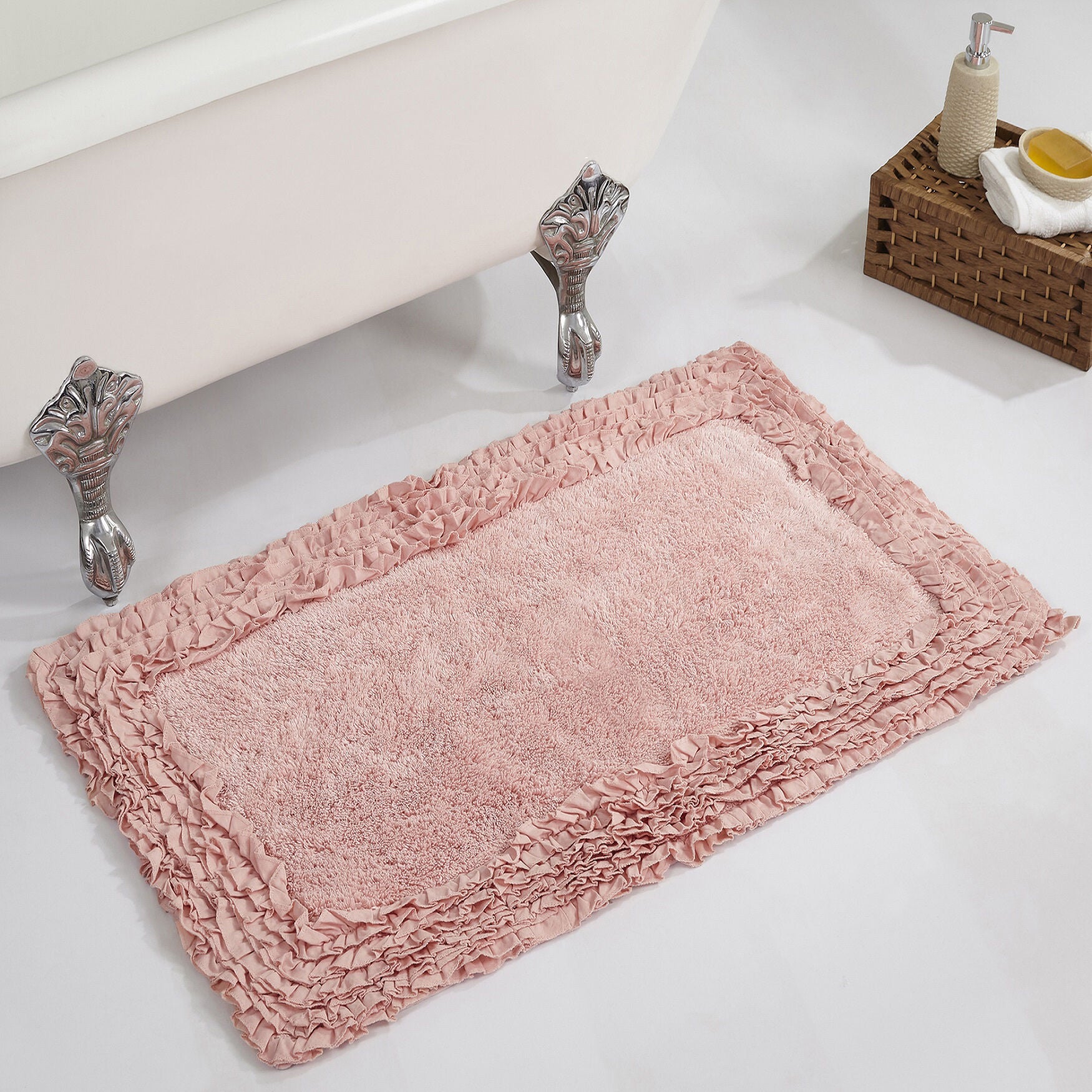 Shaggy Border Bath Rug Mat, 24 inches X 40 inches, PINK, hi-res image number 0