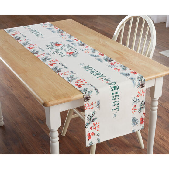 MERRY & BRIGHT TABLE RUNNER, WHITE, hi-res image number null