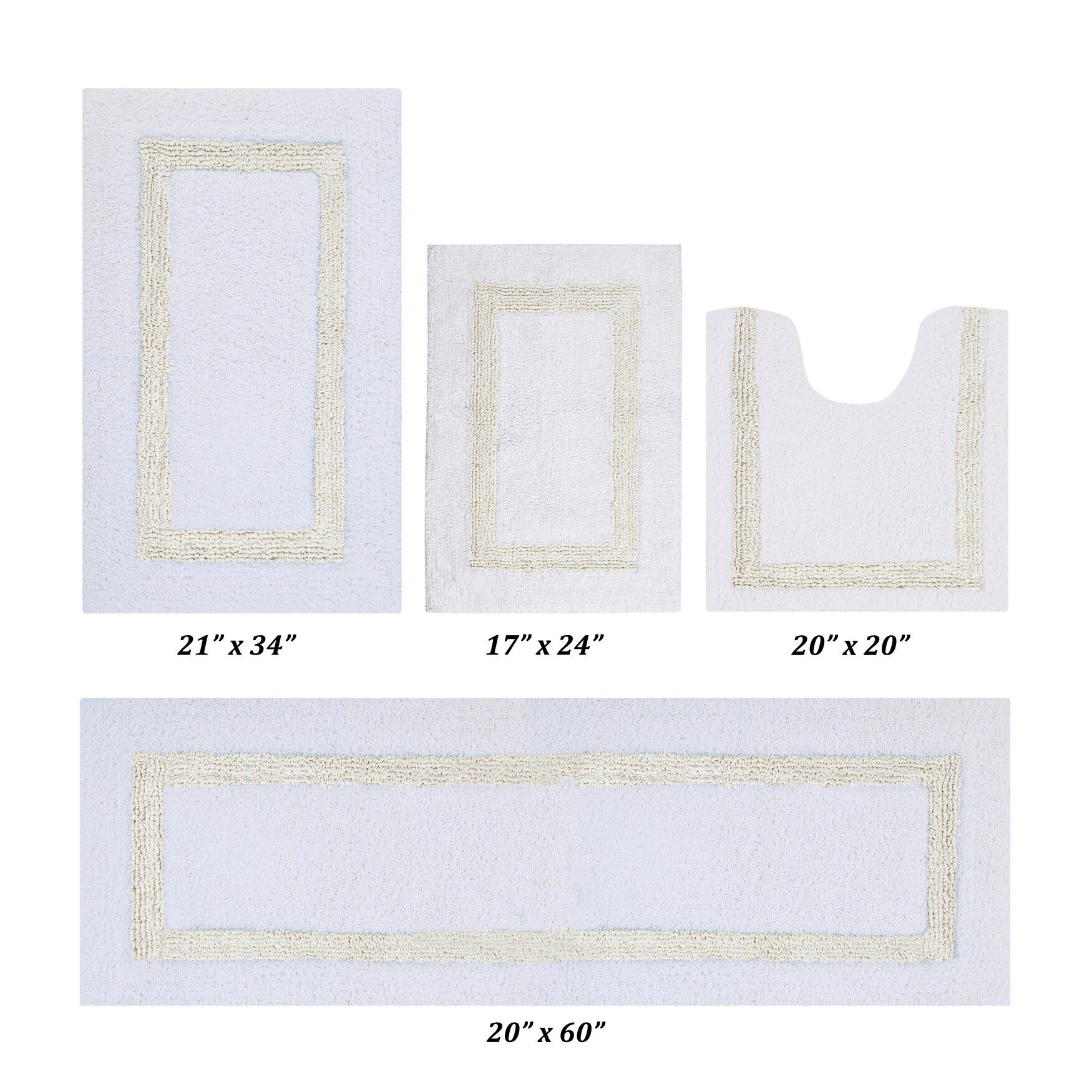 Hotel Collectionis Bath Mat Rug 4 Piece Set (17 inches x 24 inches | 20 inches x 20 inches | 21 inches x 34 inches | 20 inches x 60 inches), WHITE IVORY, hi-res image number 0