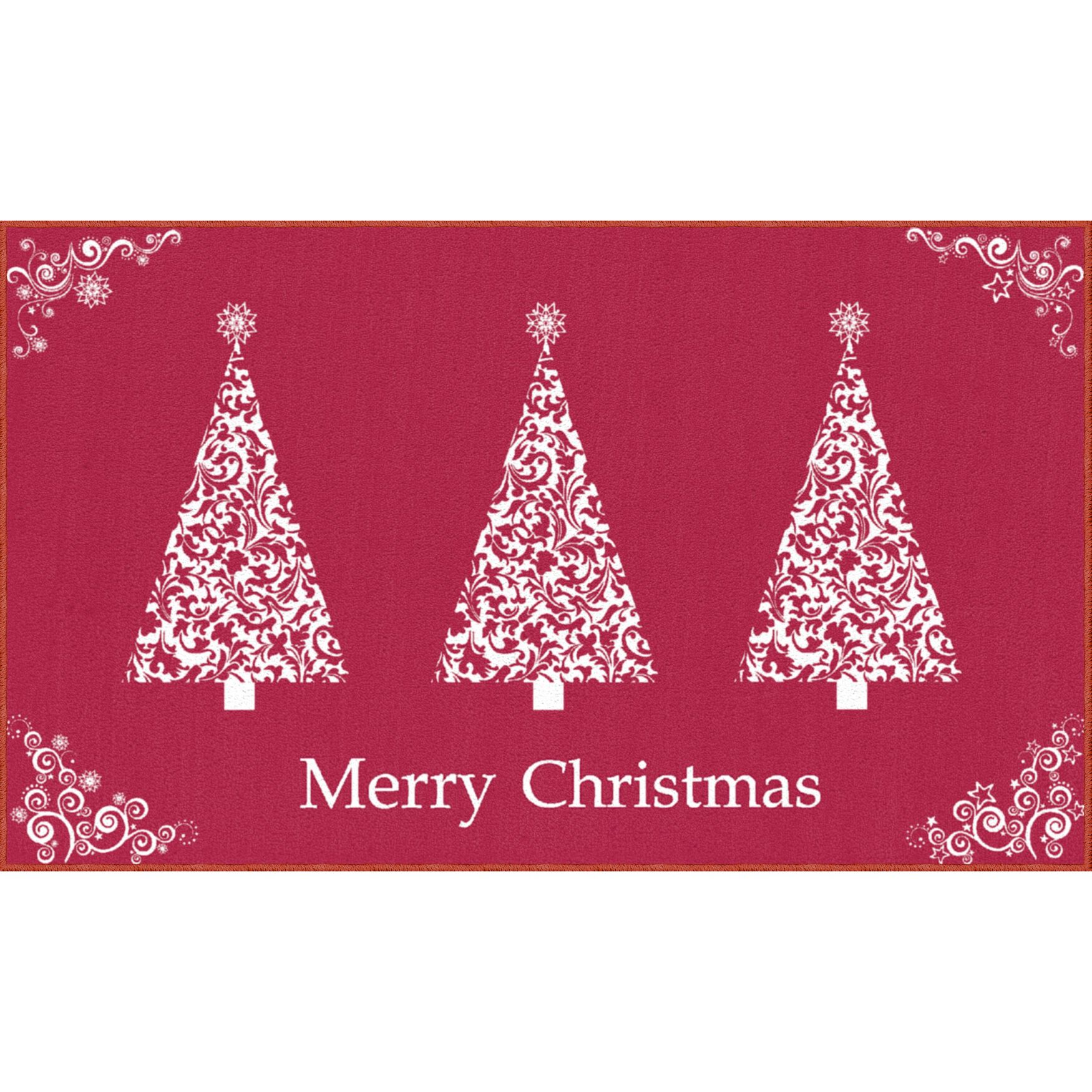 Ornamental Trees Red Kitchen Rug, RED, hi-res image number 0