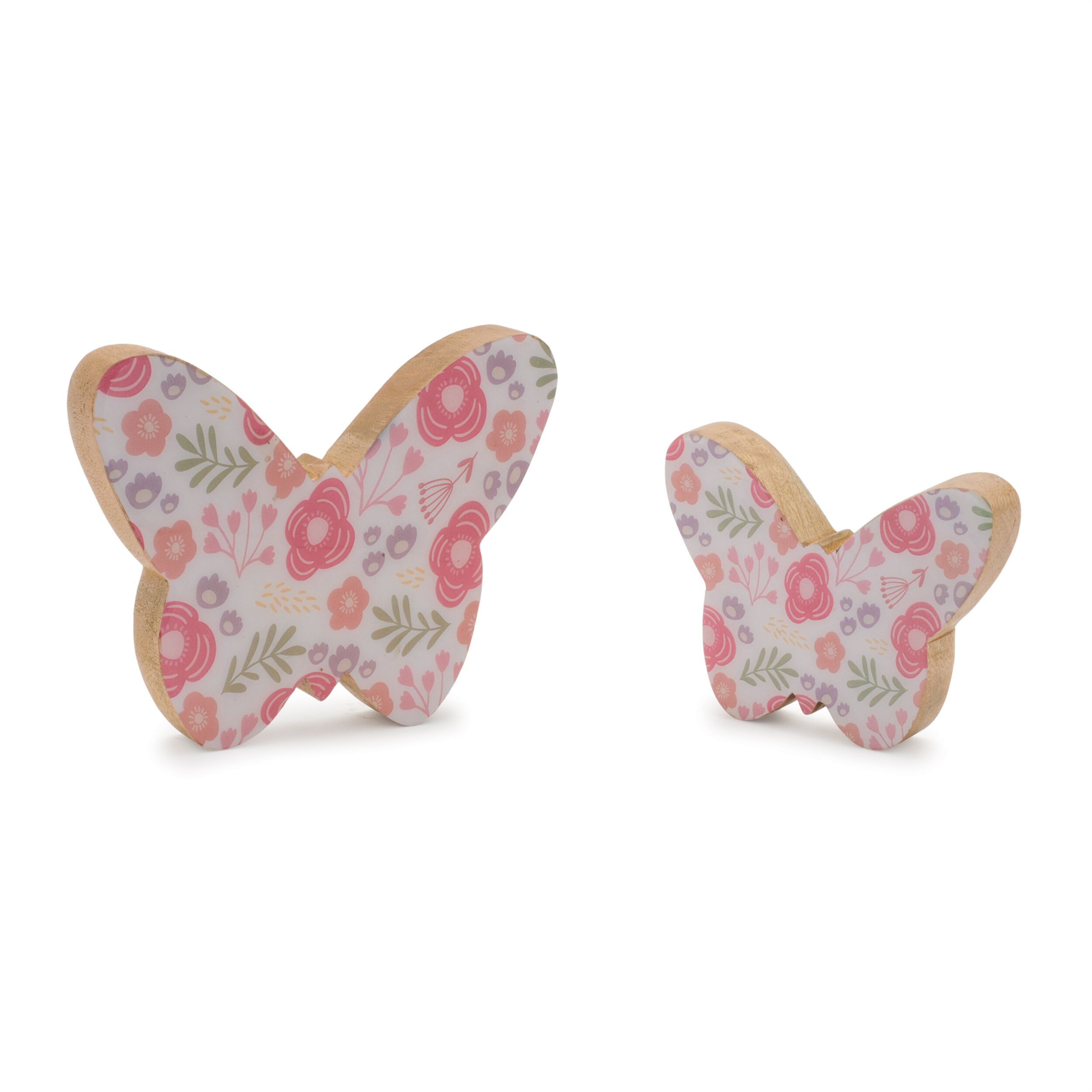 Wood Floral Patterned Butterfly Decor Set of 2, WHITE PINK, hi-res image number 0