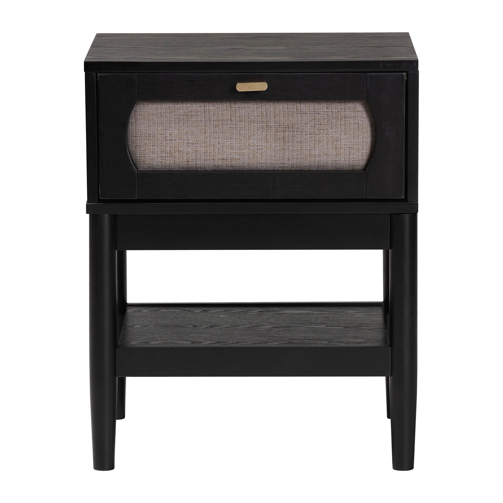 Shirin Mid-Century Beige Fabric and Black Wood 1-Drawer Nightstand, BLACK, alternate image number 3