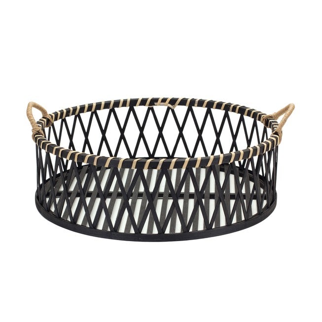 Round Tray (Set of 2) 17.5 inchesD x 5.5 inchesH, 19.5 inchesD x 6.5 inchesH Bamboo/Rattan, BLACK/BROWN, alternate image number null