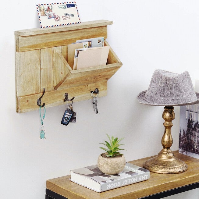 Java Rustic Wooden Wall Shelf Cubby Rack, NATURAL, hi-res image number null