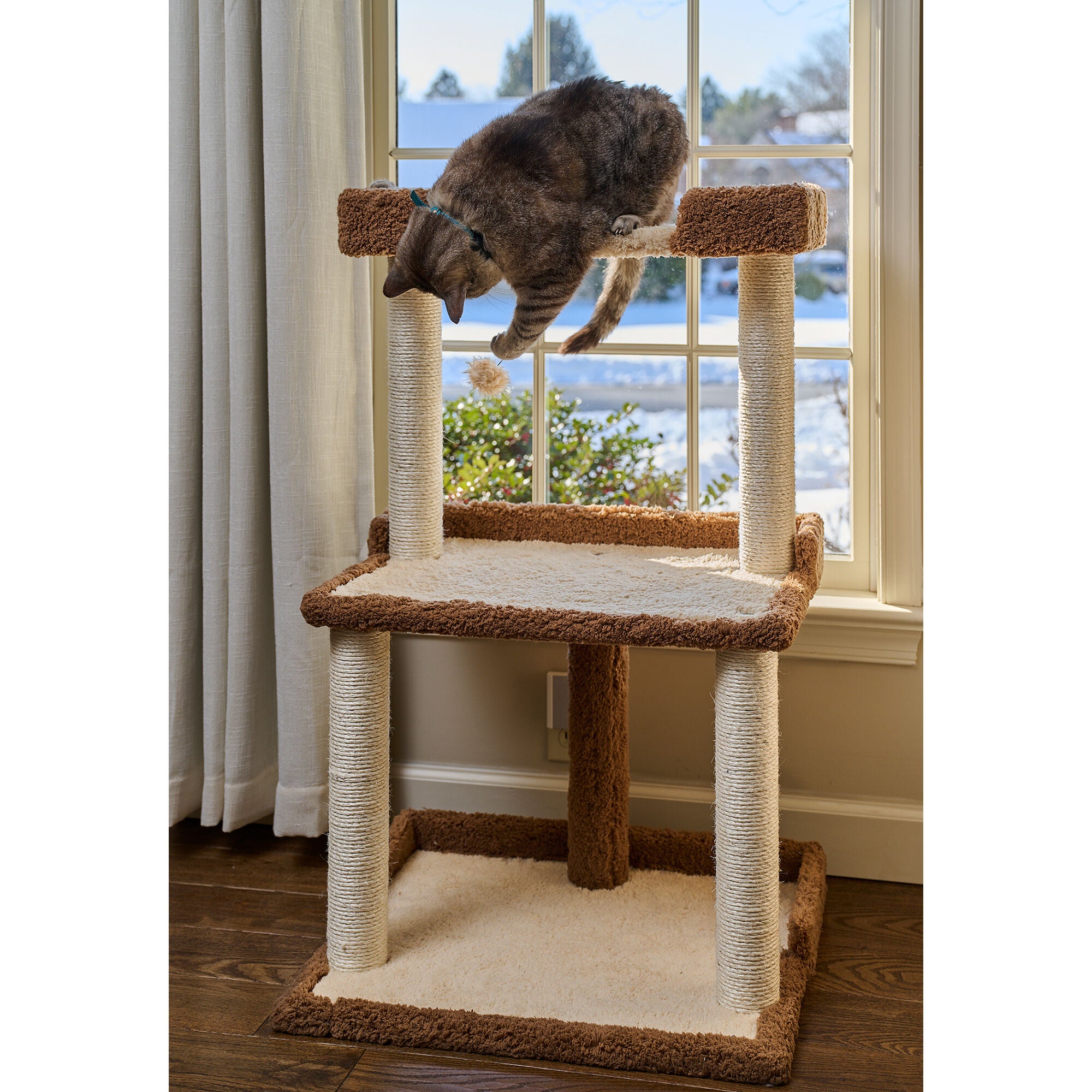 Armarkat Cat Tree for Large Cats: 41 inches Real Wood Tower with Scratching Posts And Perches, COFFEE BROWN, alternate image number 4