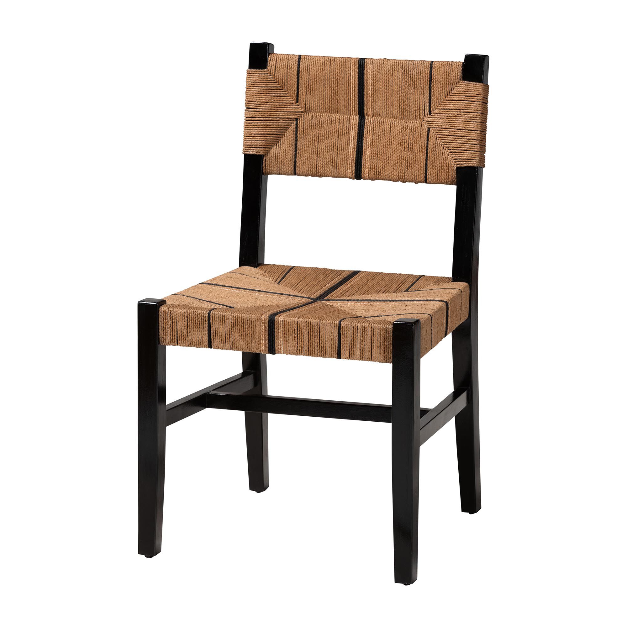 Prita Bohemian Paper Loom and Black Mahogany Wood Dining Chair, BLACK, alternate image number 1