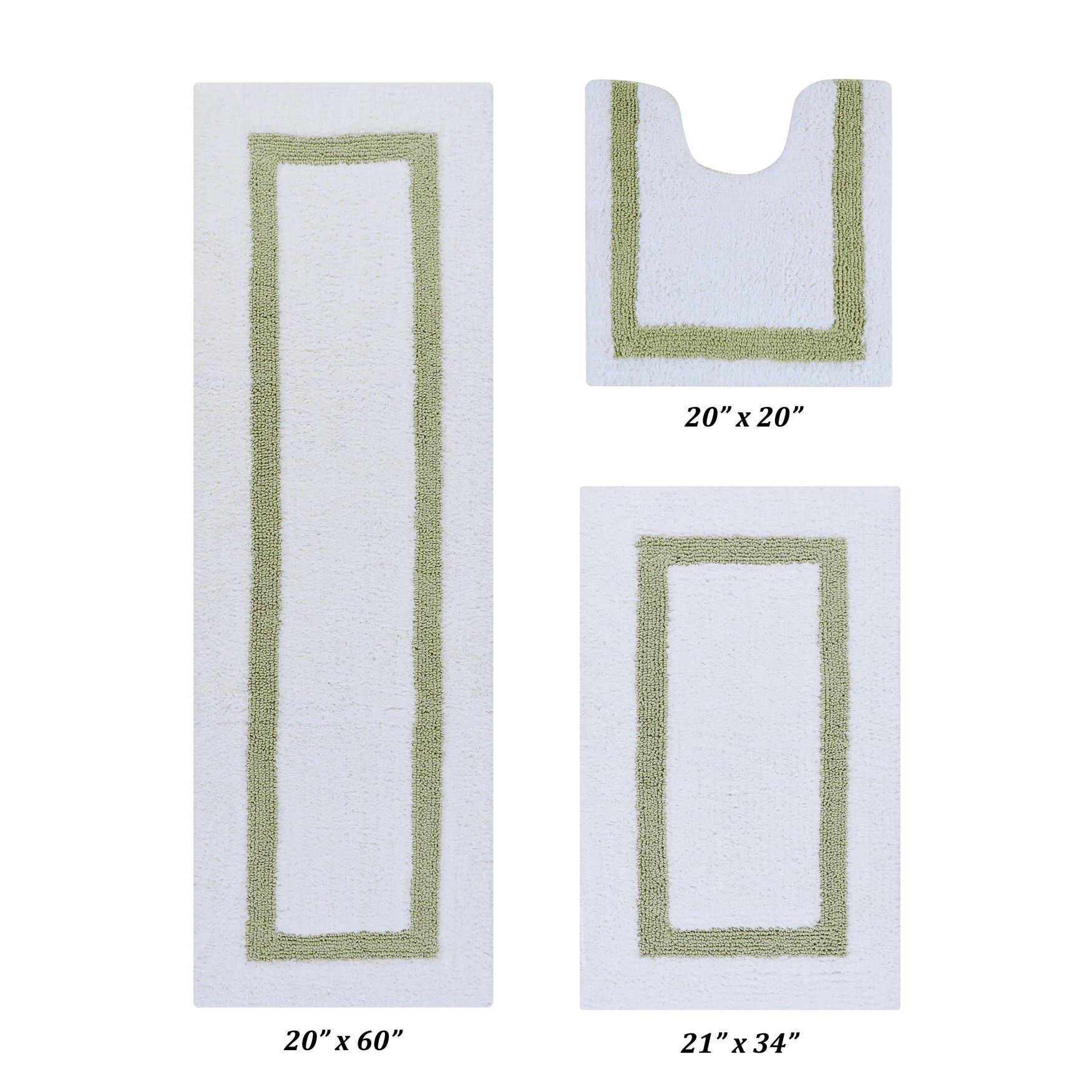 Hotel Collectionis Bath Mat Rug 3 Piece Set (20 inches x 20 inches | 21 inches x 34 inches | 20 inches x 60 inches), WHITE SAGE, hi-res image number 0