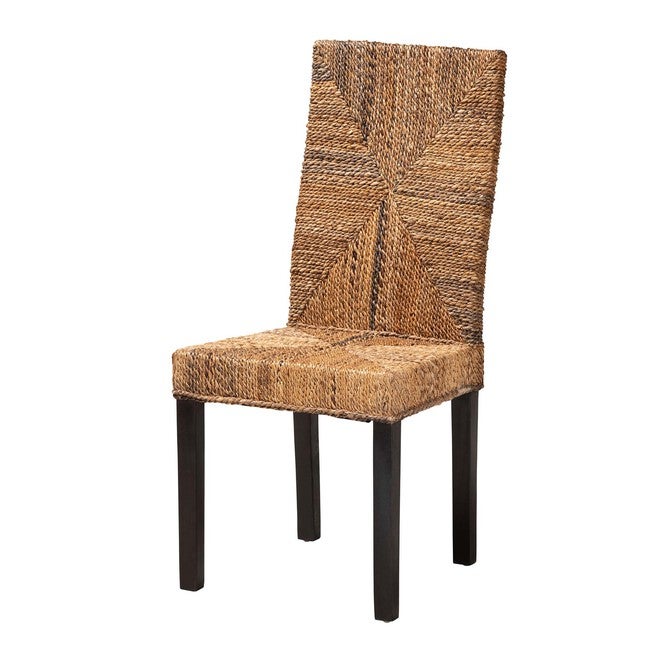 Laymi Modern Bohemian Dark Brown Mahogany Wood And Seagrass Dining Chair, NATURAL BROWN, hi-res image number null