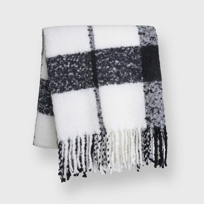 Plaid Mohair Throw, BLACK, hi-res image number null