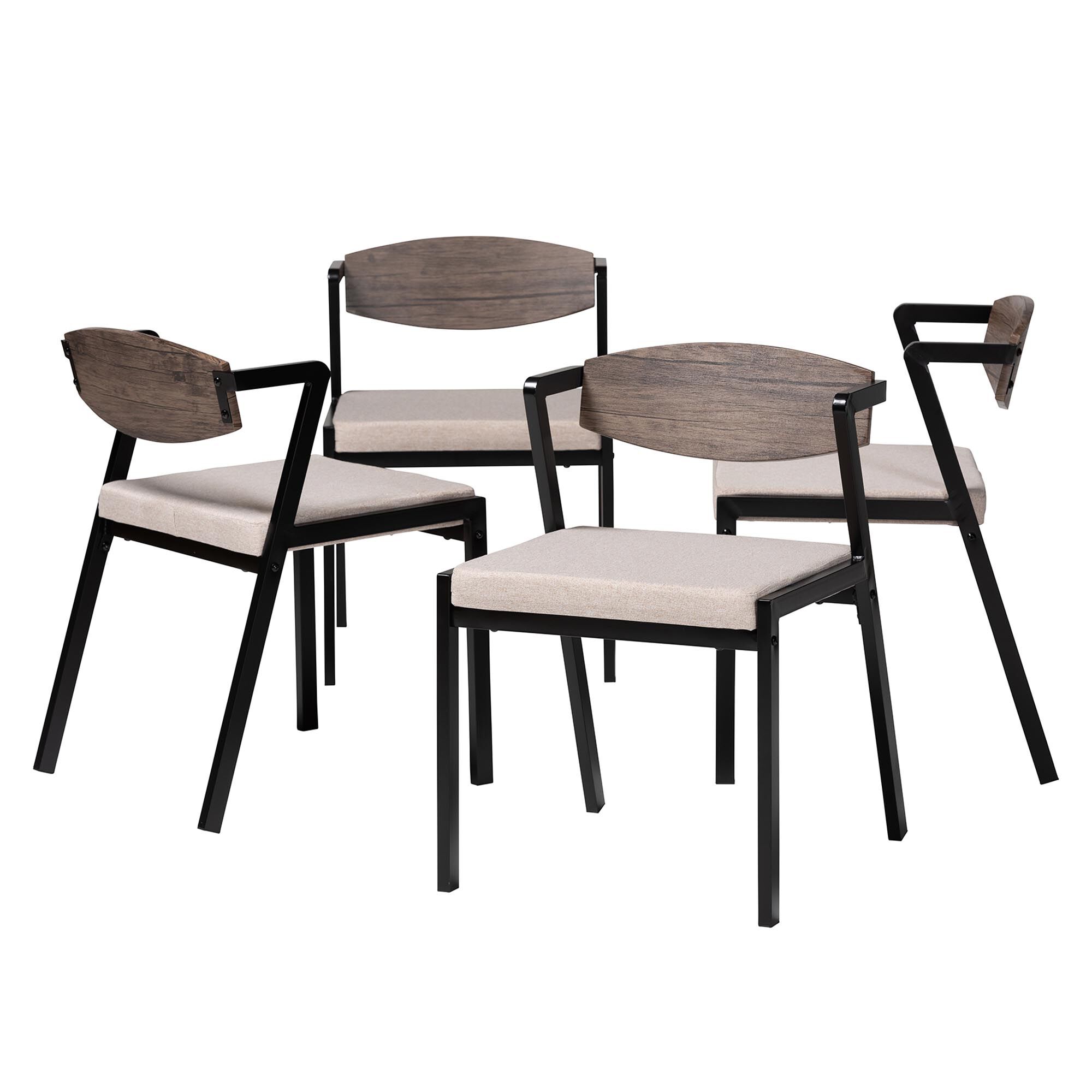 Revelin Industrial Fabric and Metal Dining Chair, BEIGE, alternate image number 1