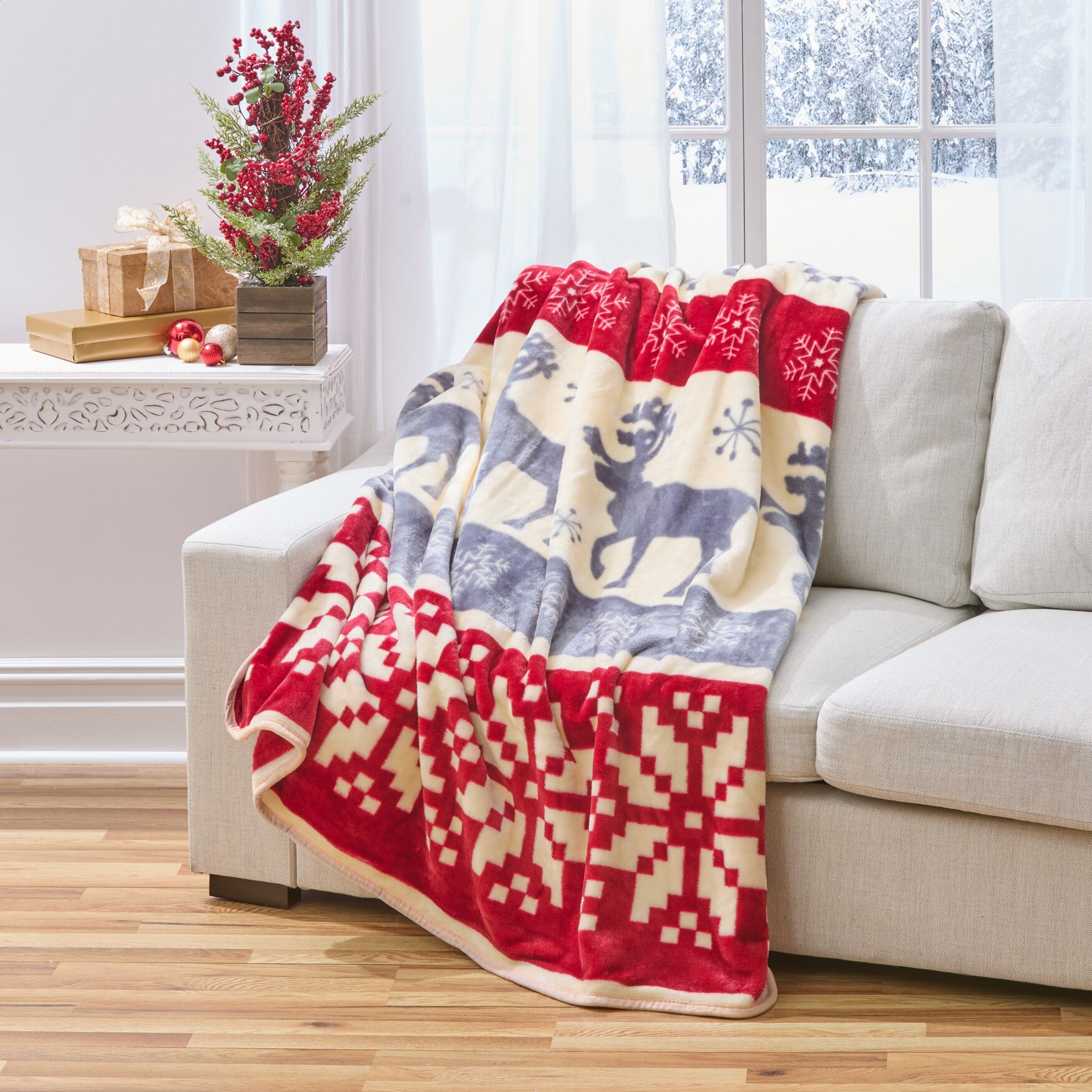 Oversized Family Throw, REINDEER STRIPE, on-hover image number 1