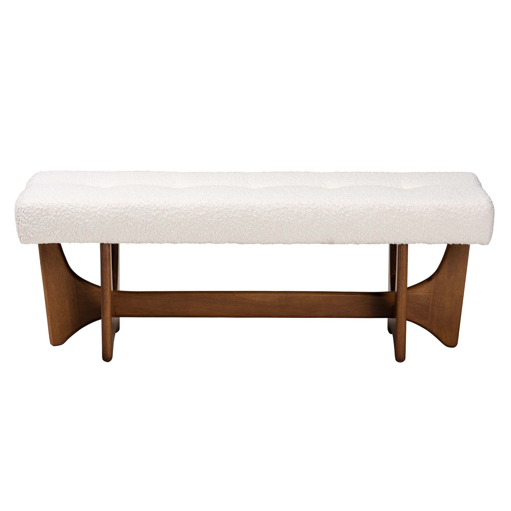 Theo Japandi Cream Boucle Fabric And Walnut Brown Finished Wood Bench, , on-hover image number 1